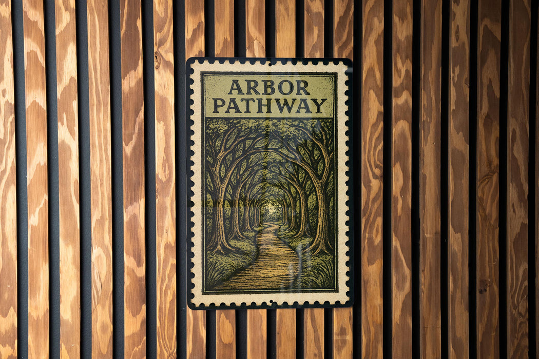 A framed illustration of a forest path, with the text "ARbor Pathway" displayed prominently.
