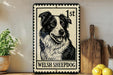 A metal sign featuring a black and white illustration of a Welsh sheepdog, with the text "Welsh Sheepdog" below the image.