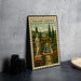 a metal sign with an illustration of a garden, including a fountain and a statue, with the text "Italian Garden" on it.