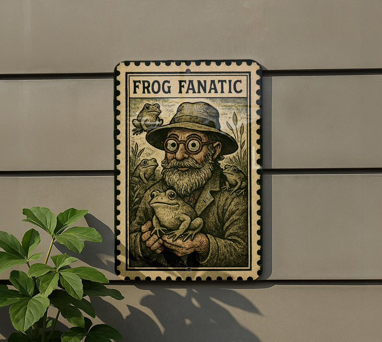 a man holding a frog, with the word "Frog Fanatic" written above him.