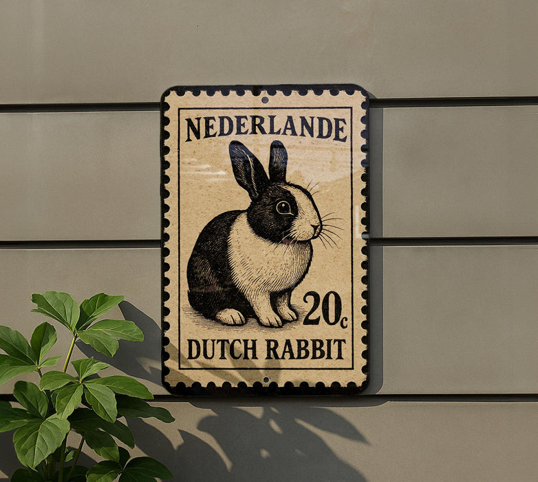A sign with a picture of a Dutch rabbit, indicating that it is a 20c Dutch rabbit.