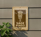 a sign that reads "SAGE BUNDLE" with a stylized depiction of a bundle of herbs or spices.