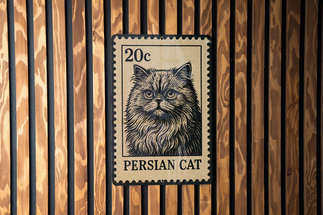 A 20c postage stamp featuring a close-up of a Persian cat.