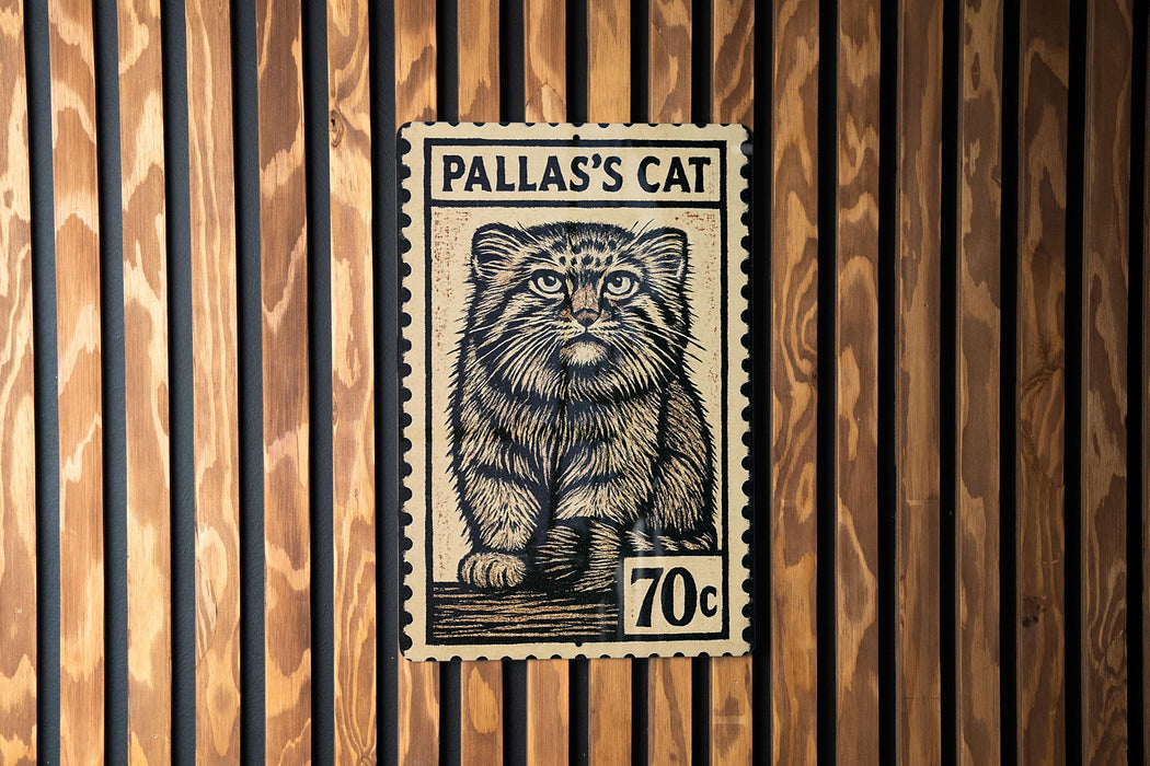 A postage stamp featuring a cat illustration, with the text "PALLAS'S CAT" and the denomination "70c".