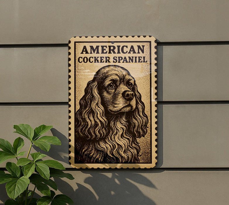 a sign with an illustration of a Cocker Spaniel dog.