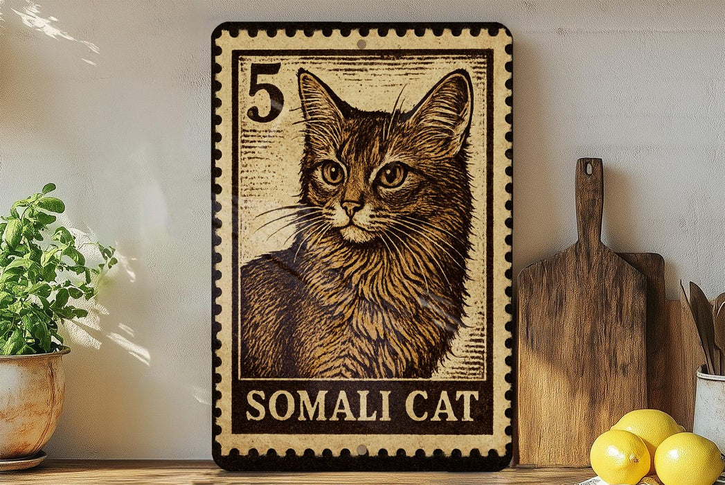 A wooden shelf displaying a framed image of a cat, a wooden cutting board, and some lemons.