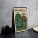 A framed image of a postage stamp from the Echeveria Collection, featuring a design of green and brown succulent plants.