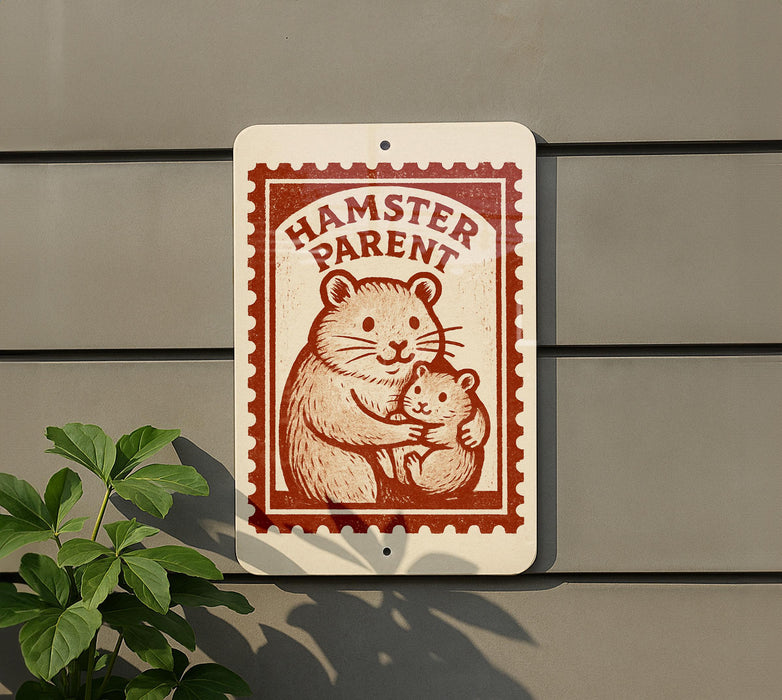 A sign with a hamster and a baby hamster, indicating that the area is designated as a hamster parent zone.