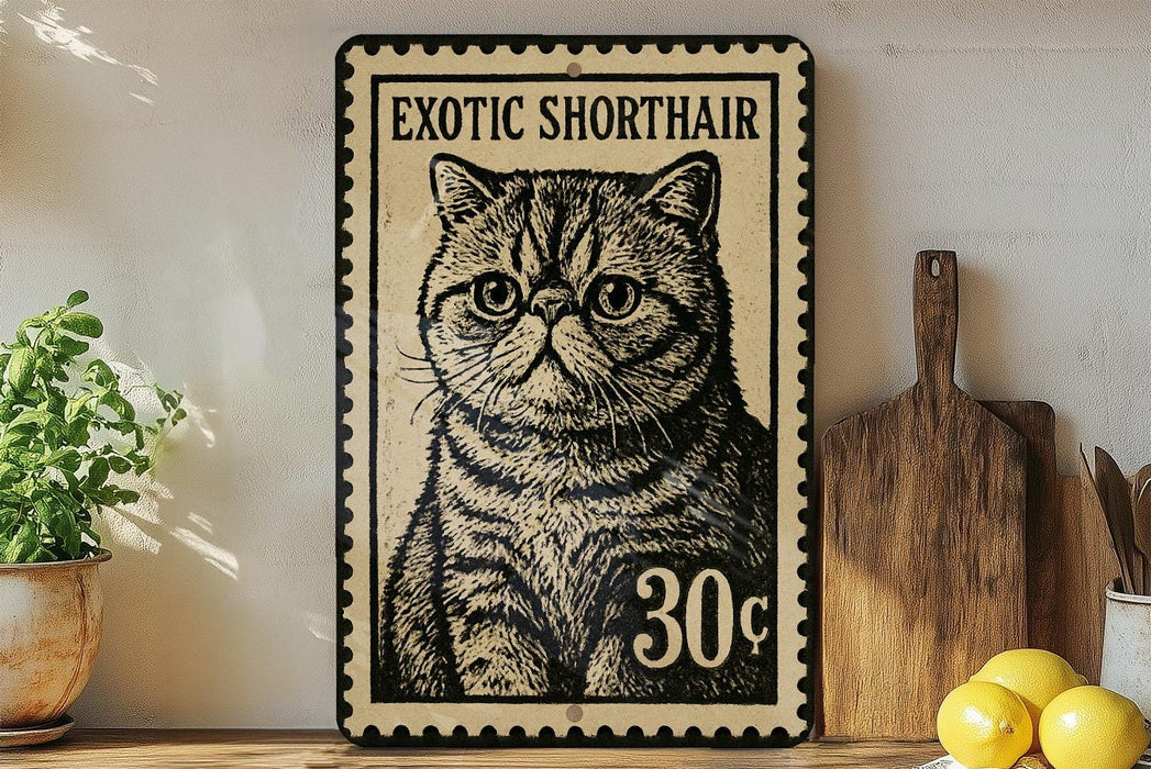 a framed stamp-like artwork depicting a cat, with a price of 30 cents.