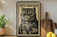 a framed stamp-like artwork depicting a cat, with a price of 30 cents.
