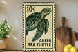 Green Sea Turtle Metal Sign Vertical | Coastal Beach Wall Art | Vintage Stamp Style Ocean Decor | Sea Life Aluminum Sign