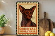 a framed illustration of an Oriental Shorthair cat, with the text "ORIENTAL SHORTHAIR" below the image.