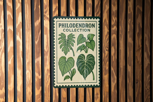 a poster with illustrations of various leaves and plants, mounted on a wooden wall.