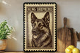 A framed image of a German Shepherd dog, with the text "KING SHEPHERD" above the dog's head.