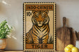 A vintage-style metal sign featuring a tiger illustration and the text "INDO-CHINESE 10c TIGER" is displayed on a shelf.