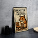 A sign with a hamster sitting on a chair, advertising "Hamster with Tiny Furniture".