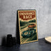 A vintage-style metal sign with the text "ENDURANCE RACE" and an illustration of two race cars on a track.