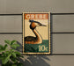 A postage stamp featuring a bird, likely a crane, is displayed on a wall.