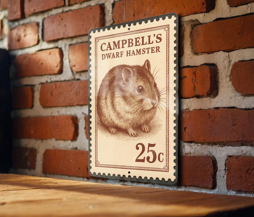 A 25c postage stamp featuring a hamster on a brick wall.