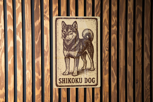 A sign with the text "SHIKOKU DOG" is displayed against a wooden background.