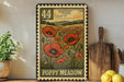 A framed illustration of a poppy field with the number 44 in the top left corner, surrounded by a border. The text "POPPY MOUNDOW" is displayed below the illustration.