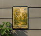 a sign for the Ginkgo Garden, which is a postage stamp-like design with a lush, forested landscape and a winding path.
