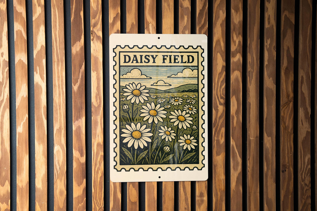 a sign with a floral design, hanging on a wooden wall.