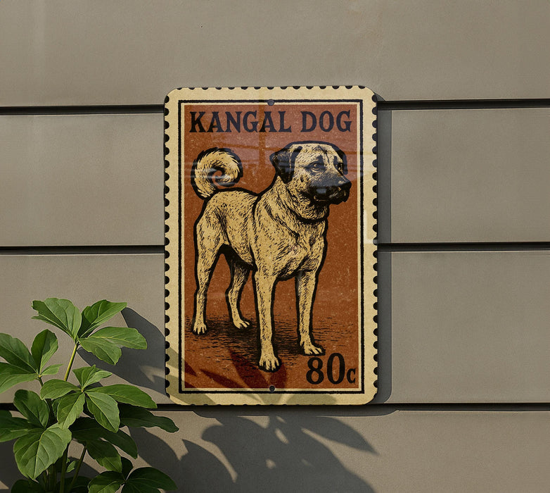 A vintage-style postage stamp featuring a kangala dog, with the text "KANGAL DOG" and "80c" printed on it.