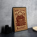 A metal sign with a basket of berries and the text "Berry Picking Basket" is displayed on a table.