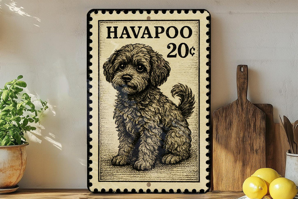 A framed illustration of a dog, resembling a haiku, is displayed on a shelf next to a wooden cutting board and a potted plant.