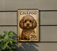 a dog, specifically a Cavalier King Charles Spaniel, depicted in a postage stamp-like frame.