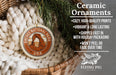 Ceramic ornaments, featuring a round ornament with the text "Arches National Park USA" and an illustration of the Arches National Park in the United States. The ornament is hanging from a wicker basket, and there is a pine branch next to it.