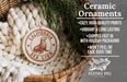 Ceramic ornaments, including a California Sea Lion ornament, are displayed in a woven basket.