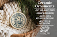 Ceramic ornaments, specifically a Cozumel Mexico ornament, are displayed in a wicker basket.
