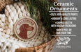 Ceramic ornaments, featuring a Dachshund dog design, are displayed in a woven basket.