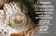 a ceramic ornament with a design of Dresden, Germany, hanging from a wicker basket. The ornament is described as a ceramic ornament, and it is placed next to a pine branch. The image also includes text that provides information about the ornament, such as its quality, durability, and shipping speed.