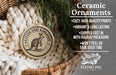 Ceramic ornaments, featuring a kangaroo design, are displayed in a wicker basket.