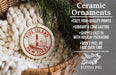 Ceramic ornaments, featuring a lighthouse design, are displayed in a woven basket.