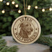 A circular ornament featuring an illustration of an Irish Wolfhound dog, with the text "Irish Wolfhound" around the edge.