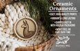 Ceramic ornaments, featuring a ceramic llama or alpaca design, are displayed in a woven basket.