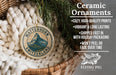 Ceramic ornaments, a wicker basket, and a pine branch are featured in the image.