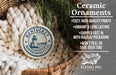 Ceramic ornaments, including a Massachusetts state seal, are displayed in a woven basket.