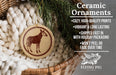Ceramic ornaments, featuring a ceramic ornament with a zebra design, are displayed in a wicker basket.