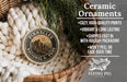 Ceramic ornaments, featuring a Pinnacles National Park logo, are displayed in a woven basket.