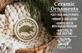 Ceramic ornaments, including a ceramic turtle ornament, are displayed in a woven basket.