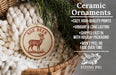 Ceramic ornaments, specifically roe deer ornaments, are displayed in a wicker basket.