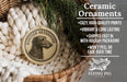 Ceramic ornaments, Scottish deerhound, and a wicker basket with greenery are featured in the image.