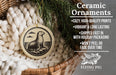 Ceramic ornaments, featuring a seal and a winged pig, are displayed in a woven basket.