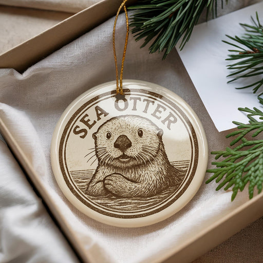 A decorative ornament featuring an illustration of an otter, with the word "SEA OTTER" written around the image.