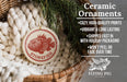 Ceramic ornaments, featuring a stonefish design, are displayed in a woven basket.